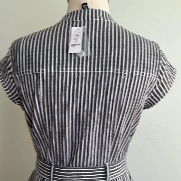White House Black Market Gray and White Striped Utility Midi Dress - Picture 7 of 16